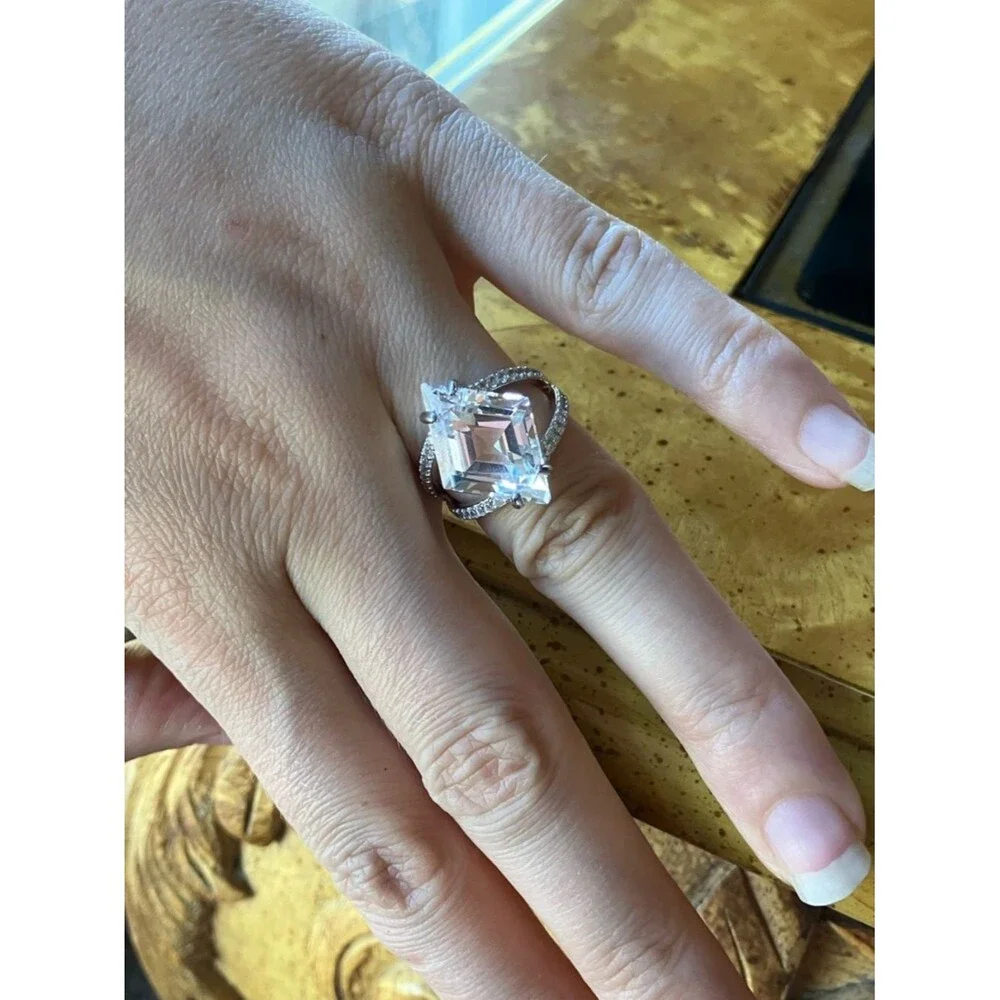 Natural Brazilian White Quartz Sterling Silver Cocktail Ring Size 6